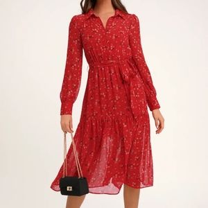 LULU'S FLIRT FEST RED FLORAL PRINT DRESS